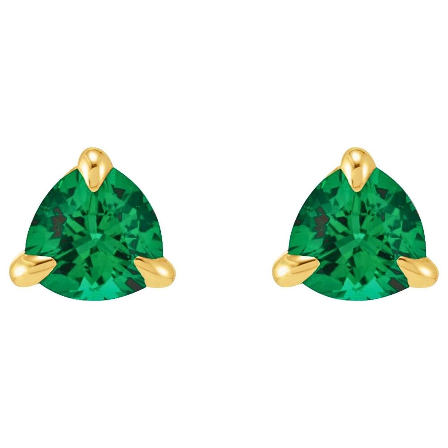 Trillion Cut Emerald Stud Earrings 14K Gold Trillion Cut Emerald Stud Earrings 14K Gold