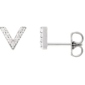 V Shaped Diamond Stud Earrings 14K White Gold