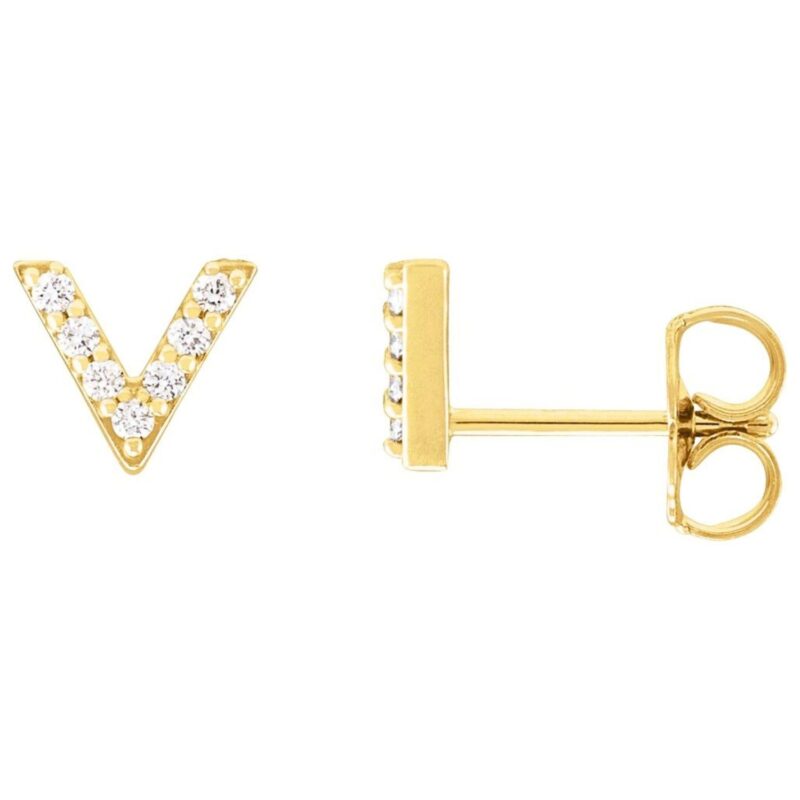 V Shaped Diamond Stud Earrings 14K Yellow Gold