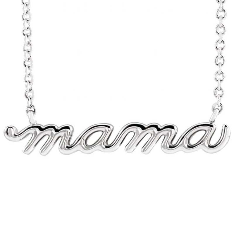 10K White Gold Mama Script Necklace
