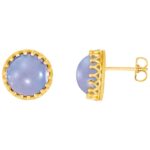 14K Gold Blue Chalcedony Stud Earrings