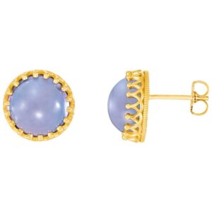 14K Gold Blue Chalcedony Stud Earrings