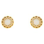 14K Gold Cabochon Opal Crown Stud Earrings