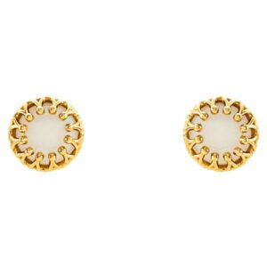 14K Gold Cabochon Opal Crown Stud Earrings