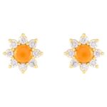 14K Gold Citrine and Diamond Flower Stud Earrings