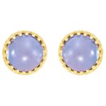 14K Gold Crown Blue Chalcedony Stud Earrings