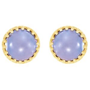 14K Gold Crown Blue Chalcedony Stud Earrings