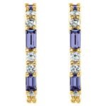 14K Gold Diamond and Baguette Tanzanite Hoop Earrings 17mm
