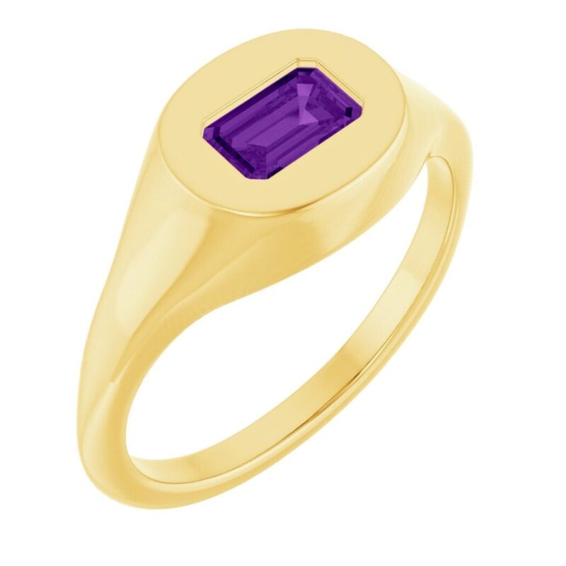 14K Gold Emerald Cut Amethyst Signet Ring