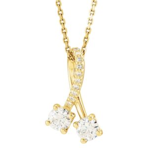 14K Gold Freeform Two Stone Diamond Pendant Necklace