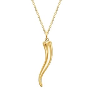 14K Gold Italian Horn Cornicello Pendant Necklace