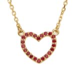 14K Gold Pave Natural Red Ruby Heart Necklace