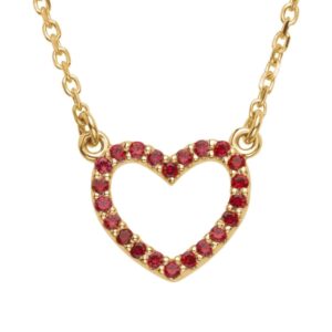 14K Gold Pave Natural Red Ruby Heart Necklace