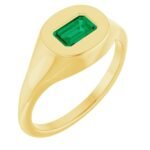 14K Gold Real Green Emerald Signet Ring