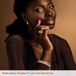 14K Gold Three Row Graduated Floating Diamonds Ring on Finger