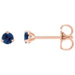 14K Rose Gold 3mm Natural Tiny Blue Sapphire Stud Earrings