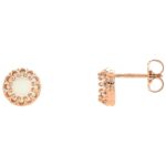 14K Rose Gold Cabochon Opal Crown Stud Earrings