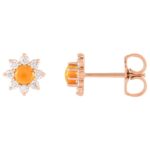 14K Rose Gold Citrine and Diamond Flower Stud Earrings