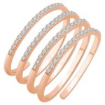 14K Rose Gold Diamond Spiral Ring 4 Row