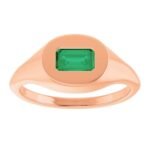 14K Rose Gold Real Green Emerald Signet Ring