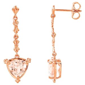 14K Rose Gold Vintage Trillion Cut Pink Morganite Dangle Earrings
