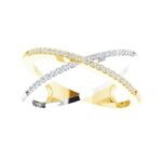 14K Two Tone White and Yellow Gold Diamond Criss Cross Ring 16 CTW