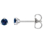 14K White Gold 3mm Natural Tiny Blue Sapphire Stud Earrings