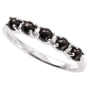 14K White Gold 5 Stone Cabochon Black Onyx Stackable Ring