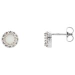 14K White Gold Cabochon Opal Crown Stud Earrings