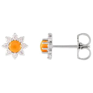 14K White Gold Citrine and Diamond Flower Stud Earrings
