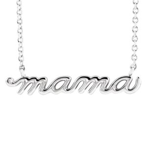 14K White Gold Dainty Mama Script Necklace