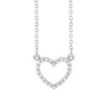 14K White Gold Diamond Accent Hollow Heart Necklace