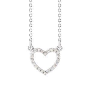 14K White Gold Diamond Accent Hollow Heart Necklace