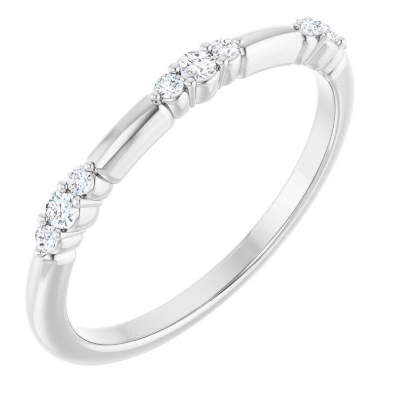 14K White Gold Diamond Station Stackable Ring 18 CT
