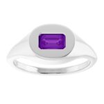 14K White Gold Emerald Cut Amethyst Signet Ring