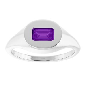 14K White Gold Emerald Cut Amethyst Signet Ring