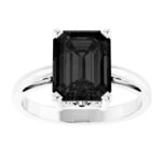 14K White Gold Emerald Cut Black Onyx Solitaire Ring for Women