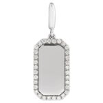 14K White Gold Engravable Diamond Dog Tag Pendant Necklace