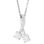 14K White Gold Freeform Two Stone Diamond Pendant Necklace Side View