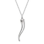 14K White Gold Italian Horn Cornicello Pendant Necklace