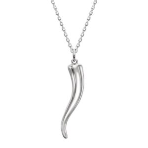 14K White Gold Italian Horn Cornicello Pendant Necklace
