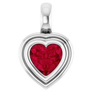 14K White Gold Lab Created Ruby Heart Pendant Thickness