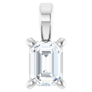 14K White Gold Lab-Grown 1 Carat Emerald Cut Diamond Pendant Necklace