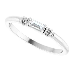 14K White Gold Lab-Grown Baguette Moissanite Stackable Ring