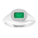 14K White Gold Real Green Emerald Signet Ring
