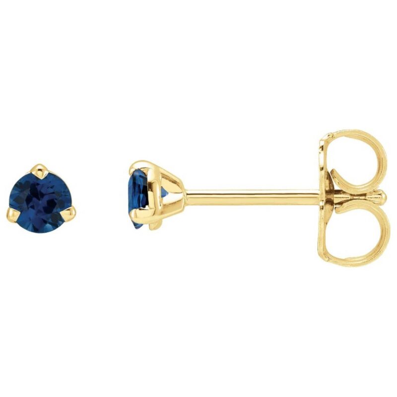 14K Yellow Gold 3mm Natural Tiny Blue Sapphire Stud Earrings