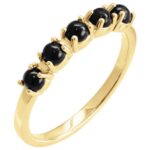 14K Yellow Gold 5 Stone Cabochon Black Onyx Stackable Ring