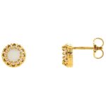 14K Yellow Gold Cabochon Opal Crown Stud Earrings
