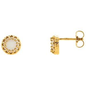 14K Yellow Gold Cabochon Opal Crown Stud Earrings