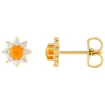 14K Yellow Gold Citrine and Diamond Flower Stud Earrings